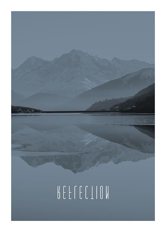 Komar Wandbild - Word Lake Reflection Steel  - Größe: 50 x 70 cm