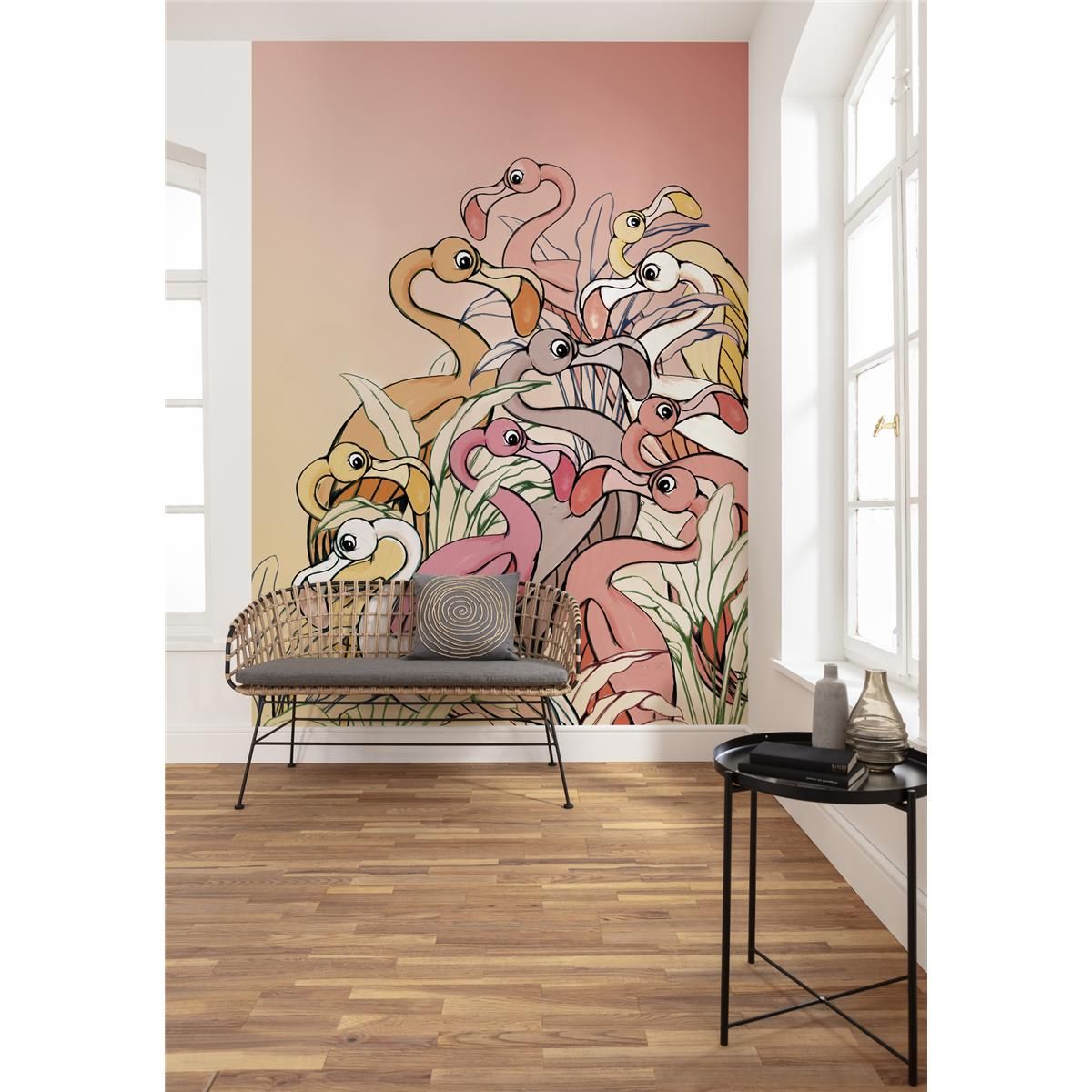 Vlies Fototapete - Flamingos and Lillys - Größe 200 x 280 cm