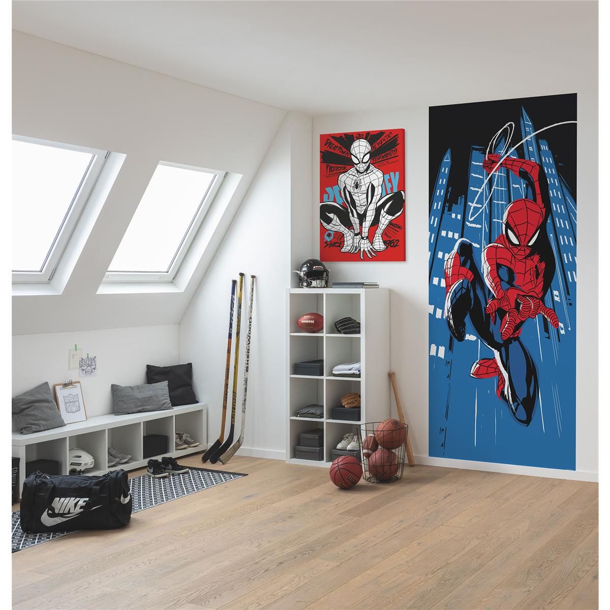 Vlies Fototapete - Spider-Man Rooftop-Rockin - Größe 100 x 250 cm