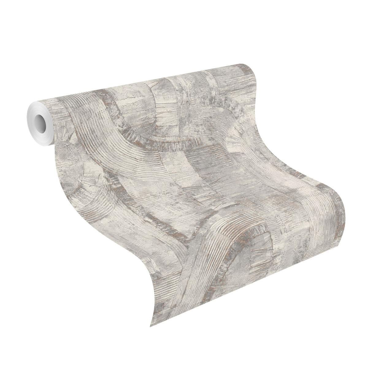 Tapete Modern graphisch Vinyltapete Mittelgrau versetzter Ansatz 53 cm x 10,05 m