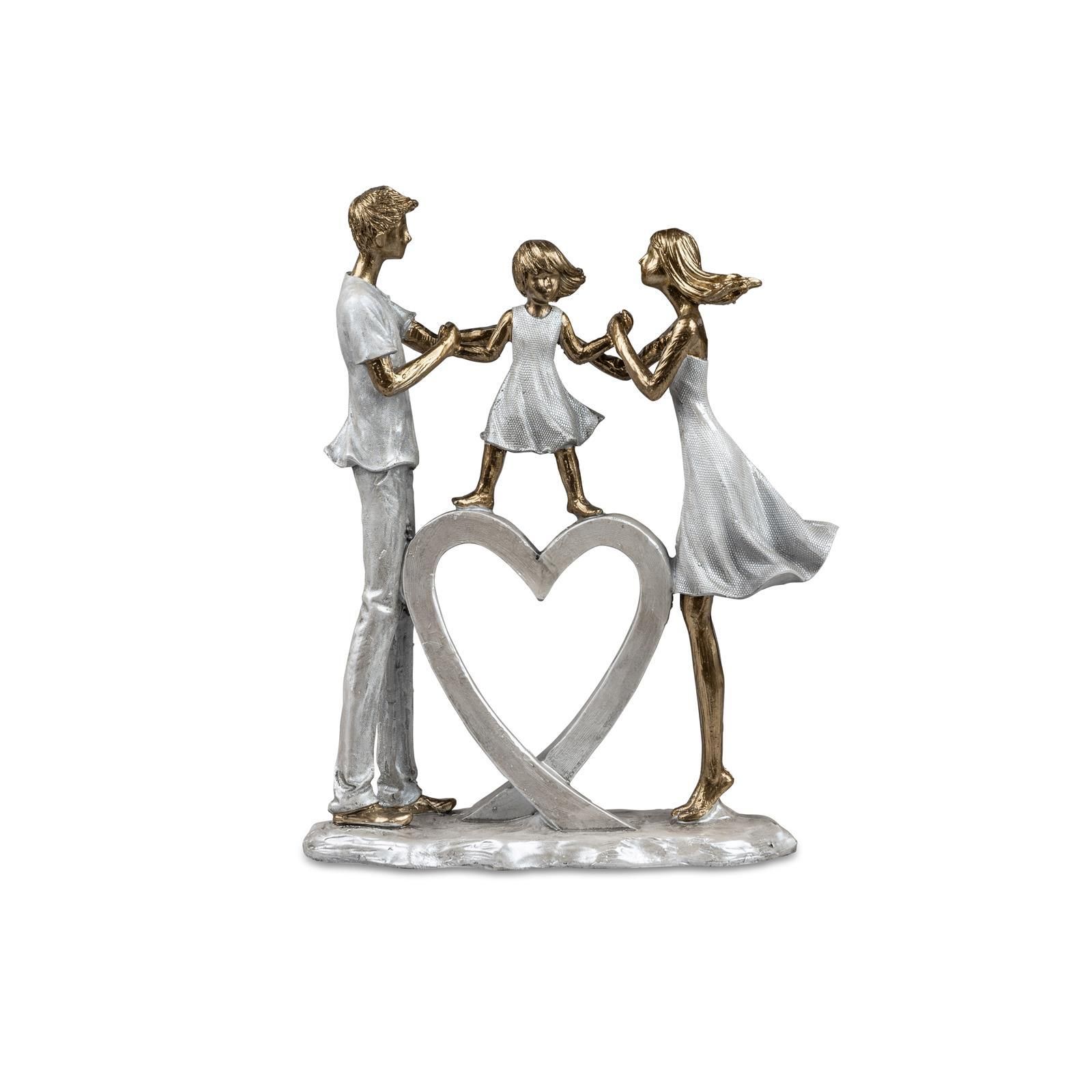 Familie mit Herz 26 cm aus Kunststein gefertigt, gold metallic Oberlfäche 