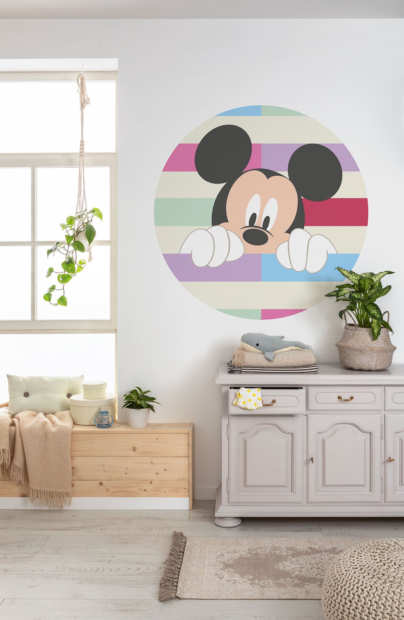 Selbstklebende Vlies Fototapete/Wandtattoo - Mickey Peek-a-boo - Größe 125 x 125 cm