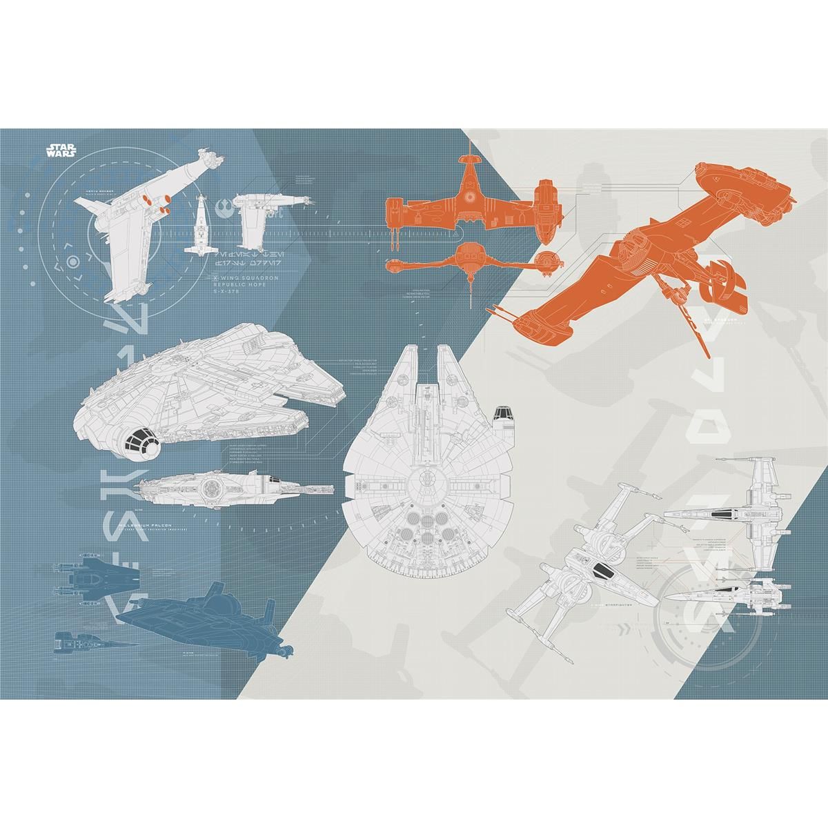Papier Fototapete - Star Wars   Technical Plan - Größe 368 x 254 cm