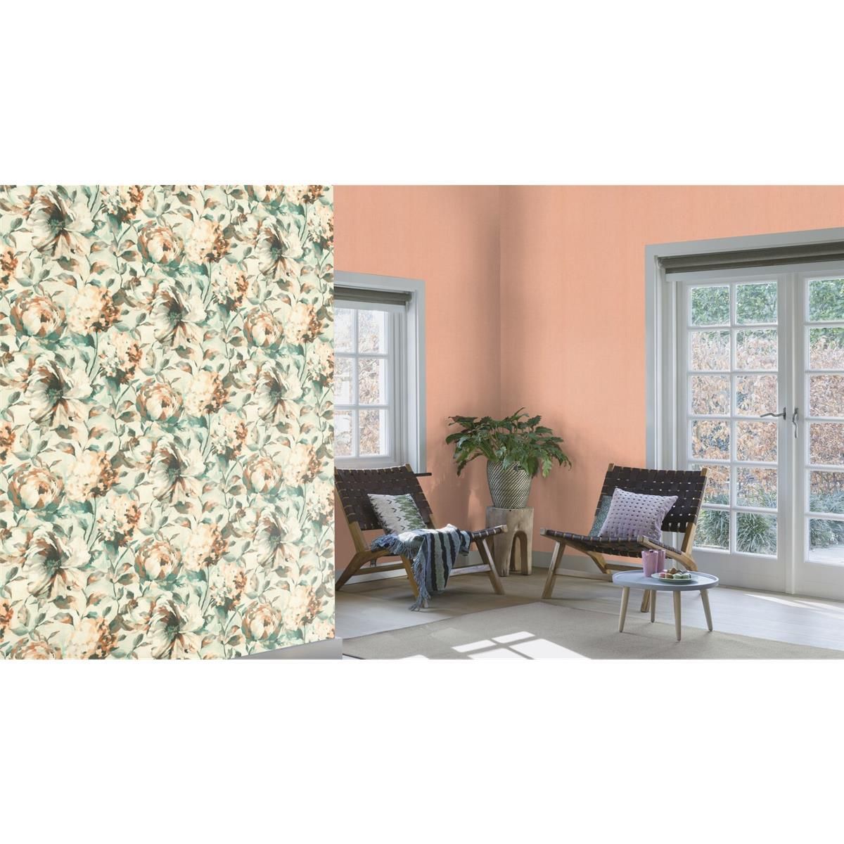 Tapete Nature Floral Vinyltapete Hellbeige versetzter Ansatz 53 cm x 10,05 m