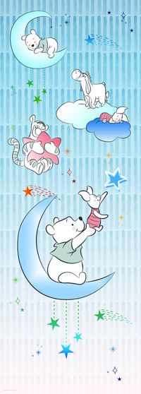 Vlies Fototapete - Winnie the Pooh Piglet and Stars - Größe 100 x 280 cm