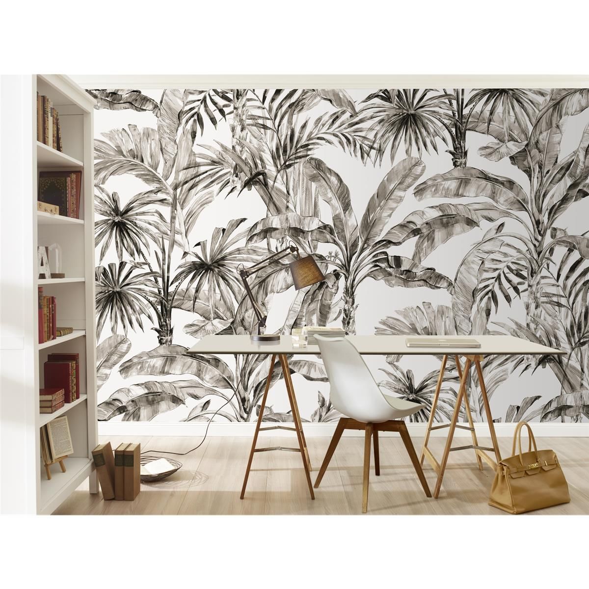 Tapete Nature Botanical Wandbild Schwarz-Weiß ansatzfrei 400 cm x 3 m