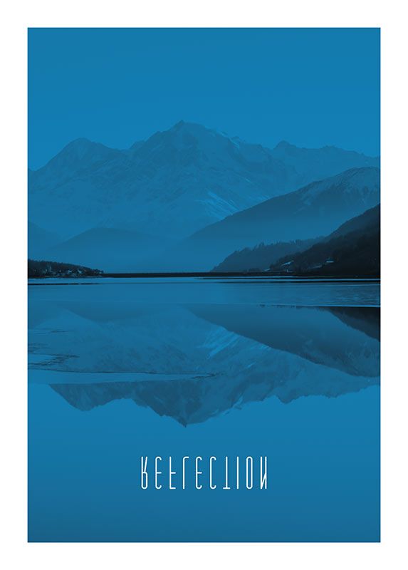 Komar Wandbild - Word Lake Reflection Blue  - Größe: 50 x 70 cm