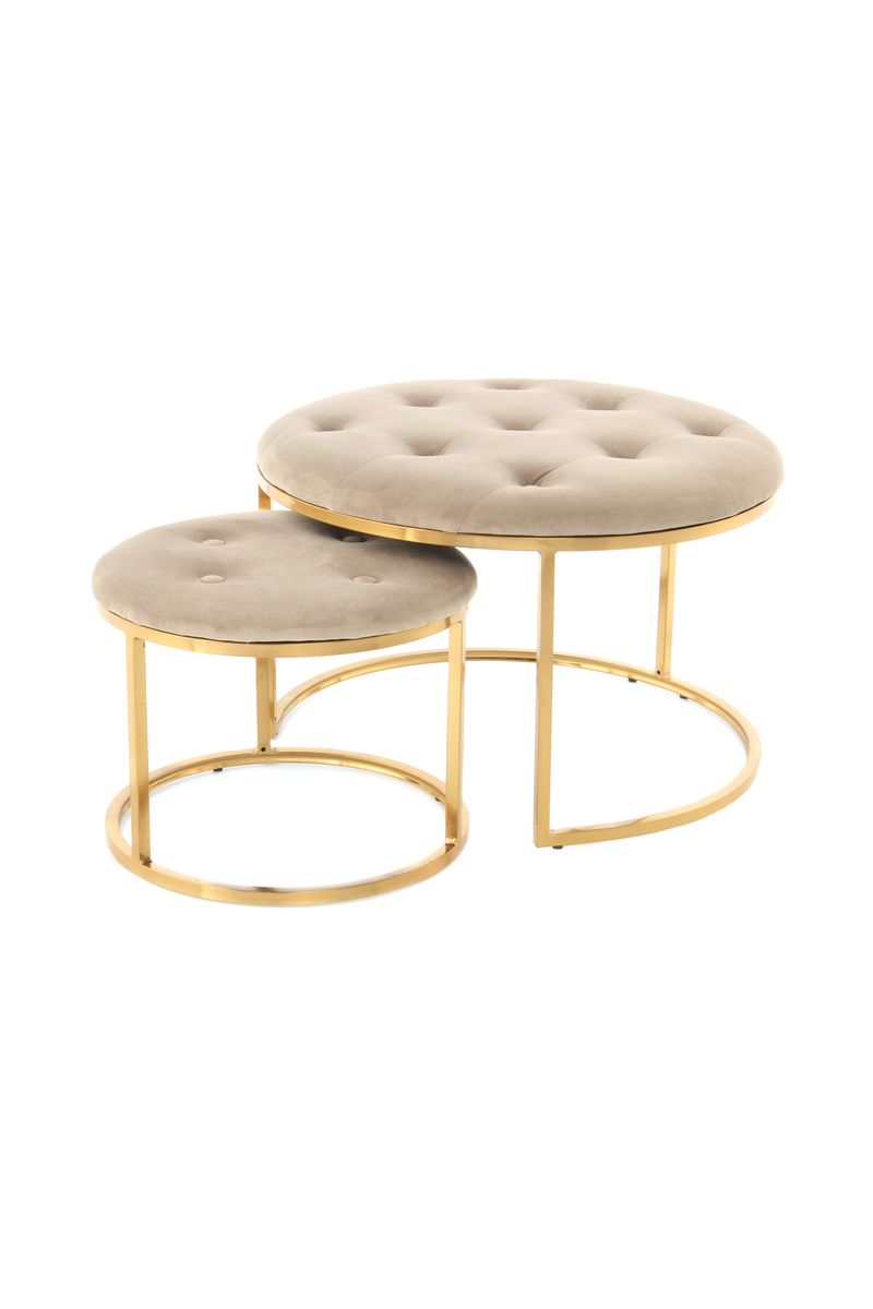 Hocker Becky 825 2er-Set Taupe / Gold - 60 cm (L) x 60 cm (B) x 41 cm (H)