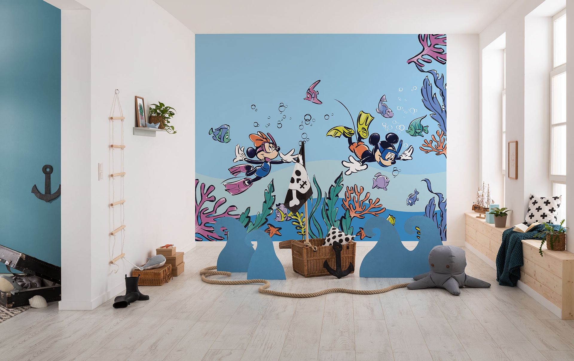 Vlies Fototapete -Mickey & Minnie Coral Reef - Größe 300 x 250 cm