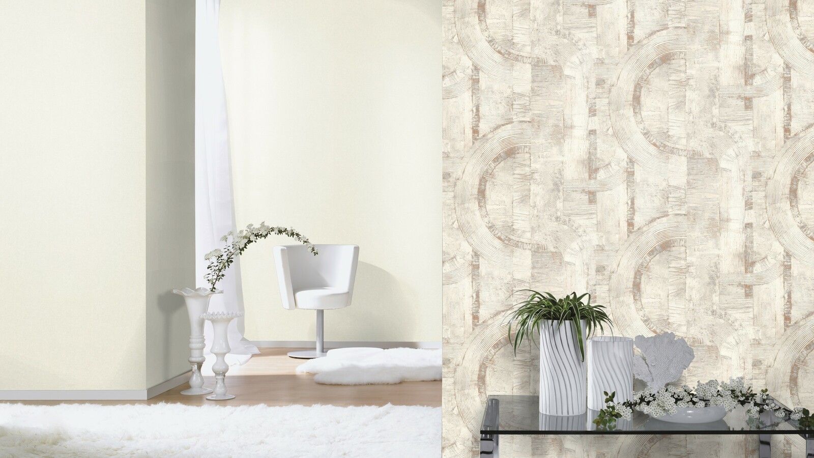 Tapete Modern graphisch Vinyltapete Offwhite versetzter Ansatz 53 cm x 10,05 m