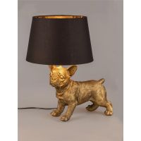 Stehende Hundelampe Gold 47cm x 32 cm aus Kunststein mit stilvollem Schwarzem Stoffschirm