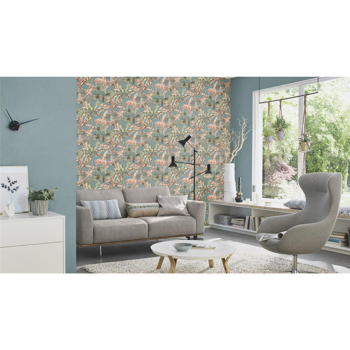 Tapete Nature Botanical Vinyltapete Blaugrau versetzter Ansatz 53 cm x 10,05 m