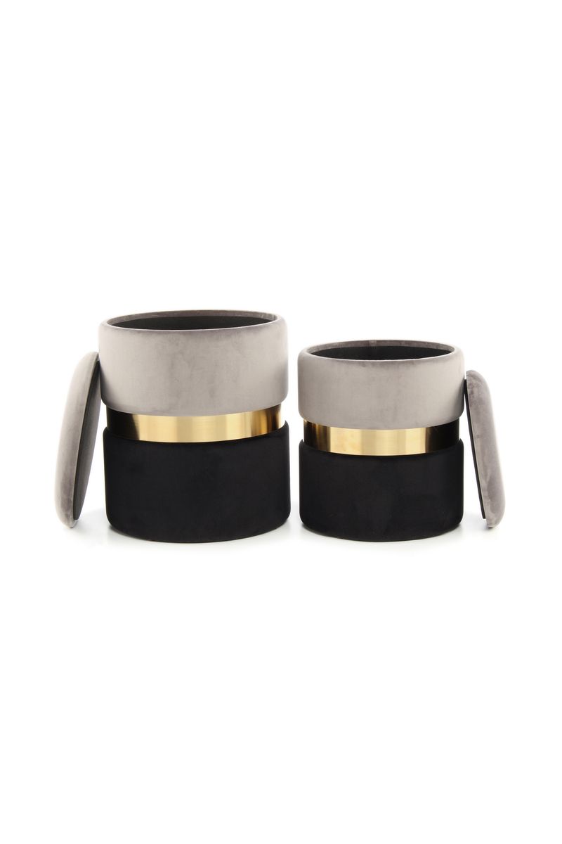 Hocker Zora 125 2-er Set Grau / Gold / Schwarz - 36 cm (L) x 36 cm (B) x 44 cm (H)