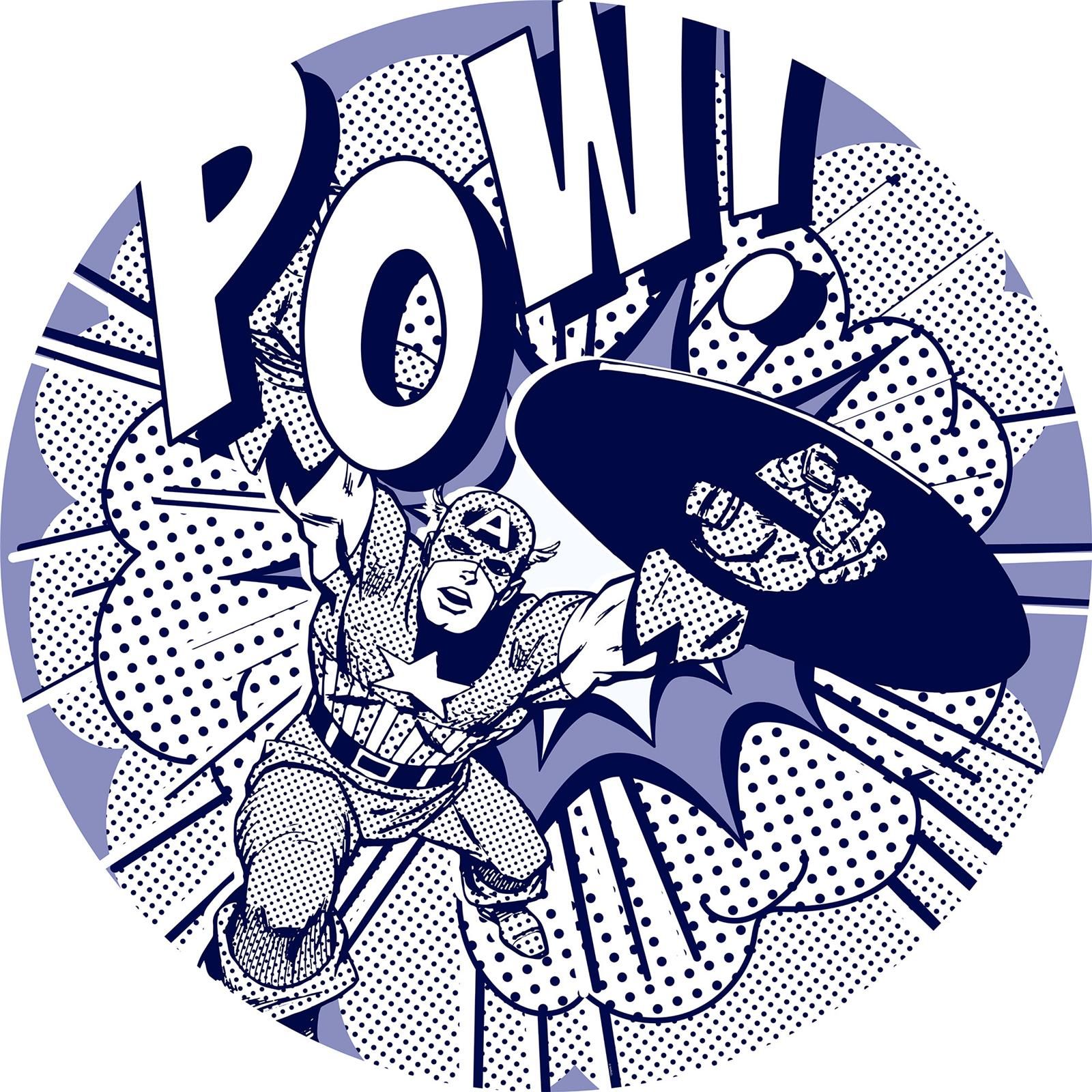 Selbstklebende Vlies Fototapete/Wandtattoo - Captian America Pow - Größe 125 x 125 cm