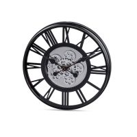 Wanduhr rund 54 cm x7,5 cm aus mattem, schwarzem Metall, Spiegelglas