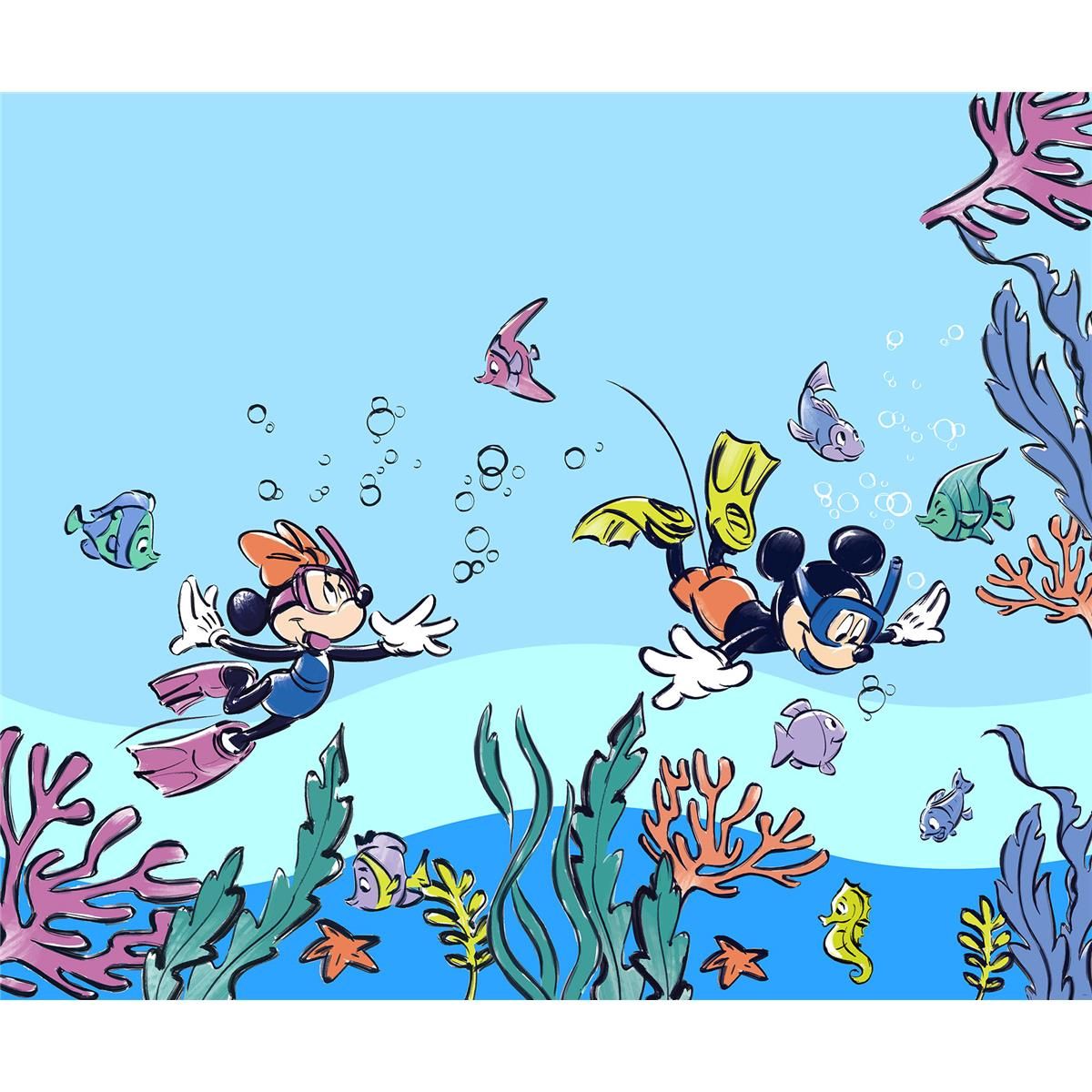 Vlies Fototapete -Mickey & Minnie Coral Reef - Größe 300 x 250 cm