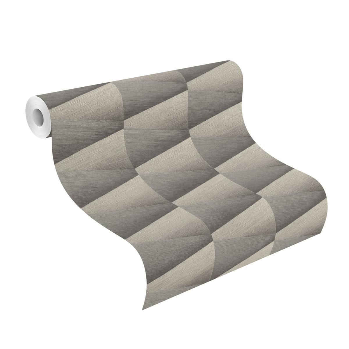 Tapete Modern graphisch Vinyltapete Anthrazit versetzter Ansatz 53 cm x 10,05 m