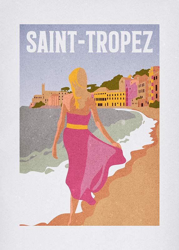 Komar Wandbild - Vintage Travel Saint-Tropez  - Größe: 50 x 70 cm