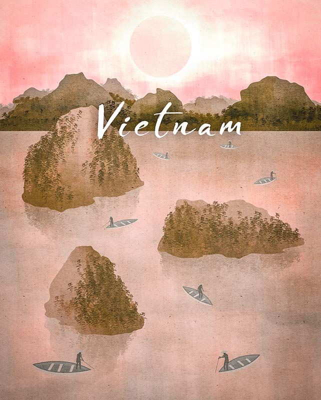 Komar Wandbild - Vintage Travel Vietnam  - Größe: 40 x 50 cm