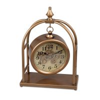 Standuhr 54 cm x 36 cm x 15 cm aus Metall in antik-gold mit cremefarbenem Ziffernblatt und goldenen Zahnrädern