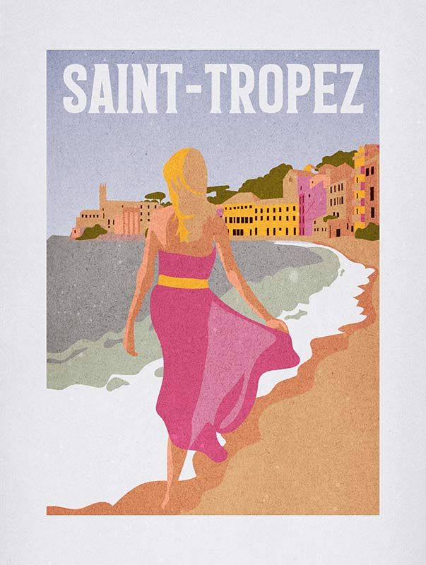 Komar Wandbild - Vintage Travel Saint-Tropez  - Größe: 30 x 40 cm