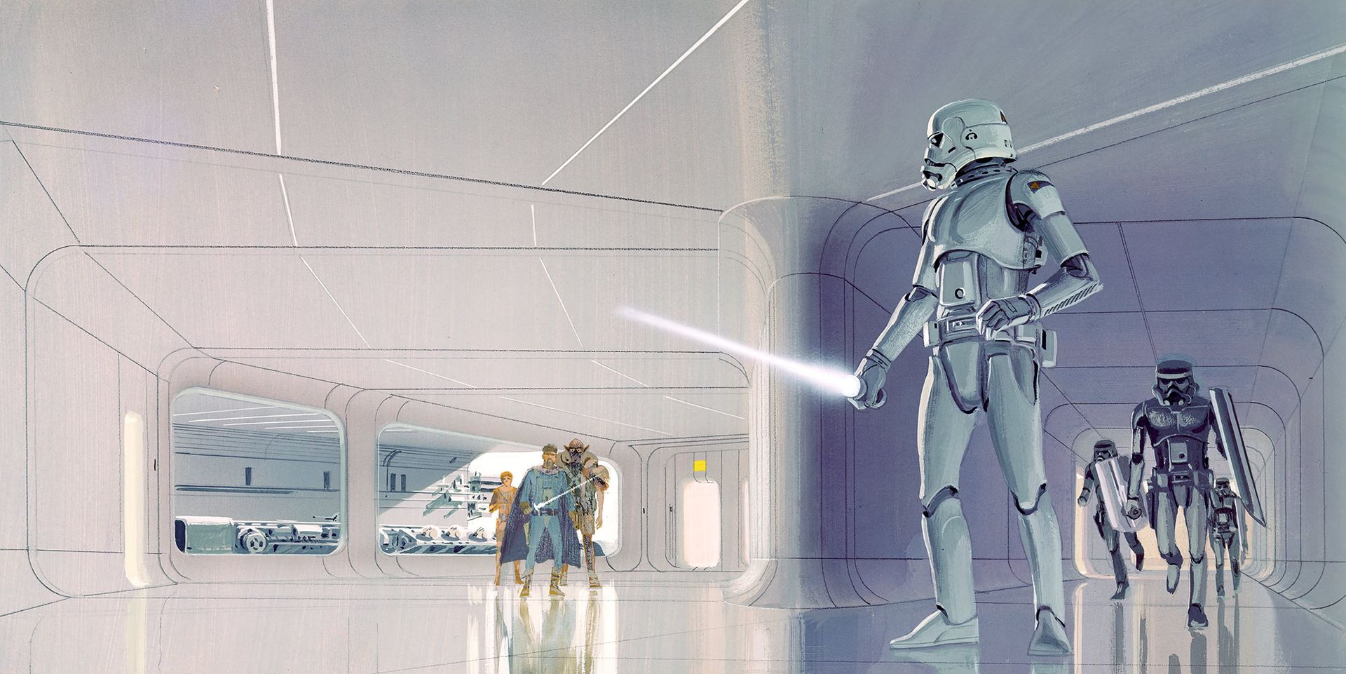 Vlies Fototapete - Star Wars Classic RMQ Stormtrooper Hallway - Größe 500 x 250 cm