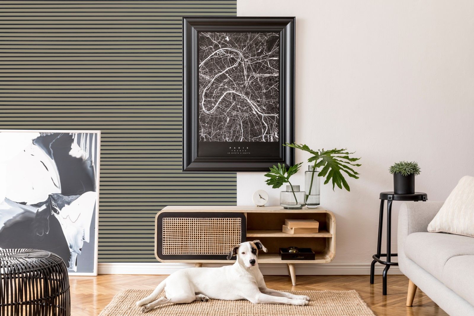 Wandpaneele AKUSTIK MDF und Recycling Filz OLIVE Grün 3,18m² - 4 Stck. 265 cm x 30 cm