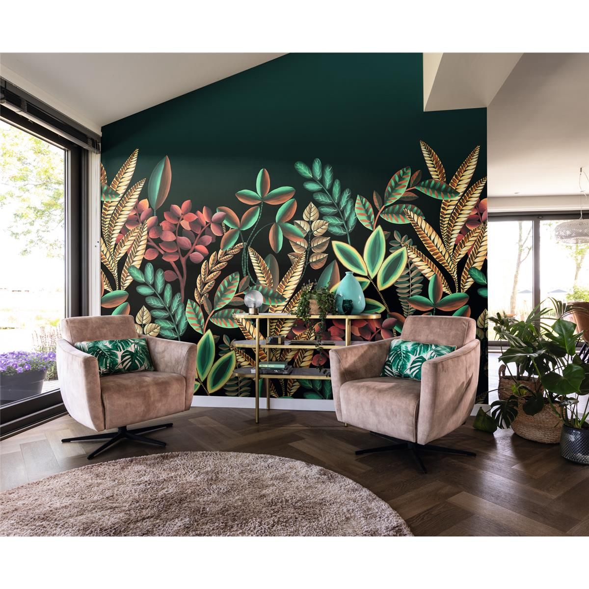 Tapete Nature Botanical Wandbild Dunkelgrün ansatzfrei 300 cm x 3 m