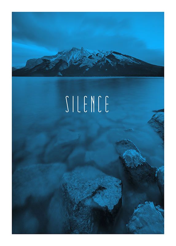 Komar Wandbild - Word Lake Silence Blue  - Größe: 50 x 70 cm