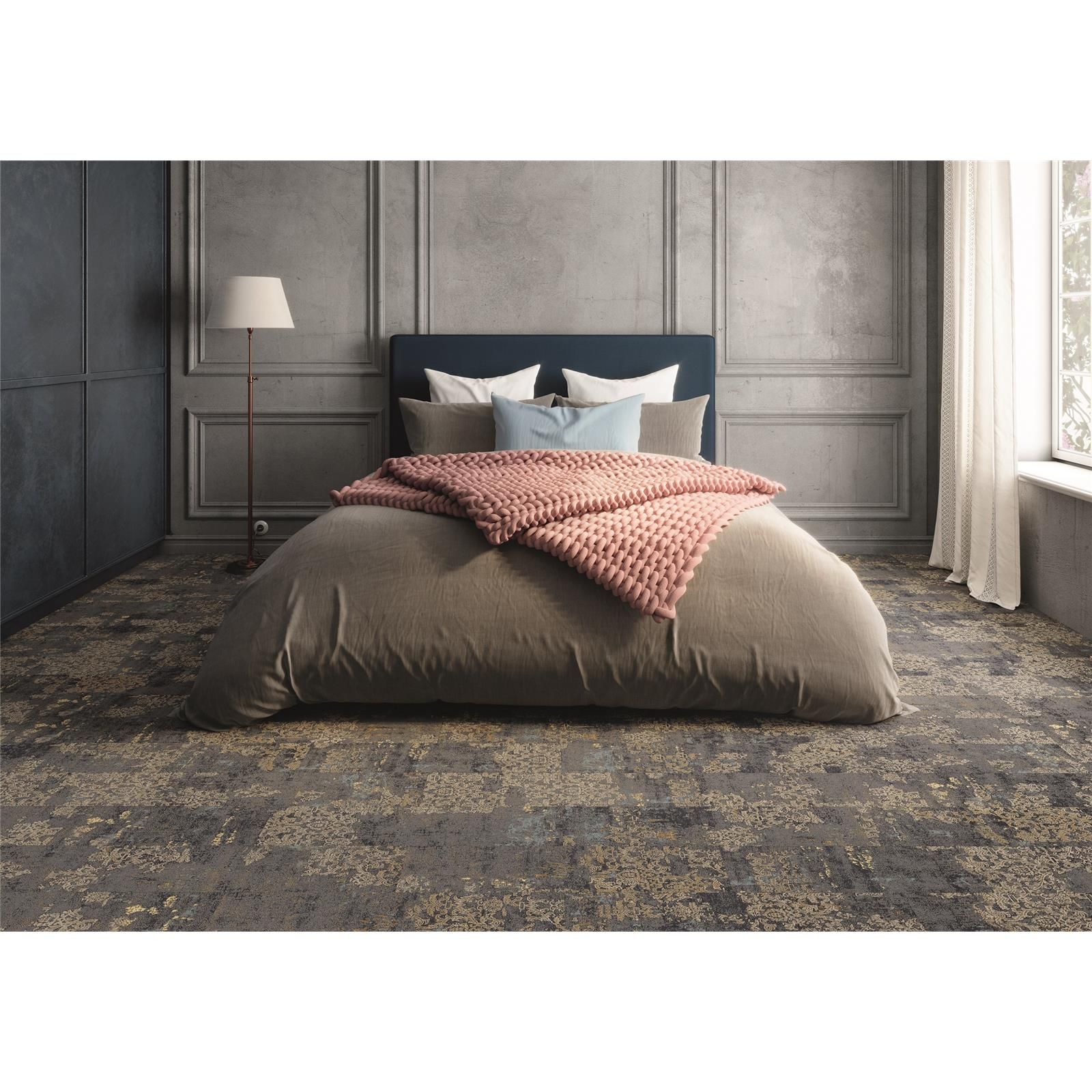 Teppichfliesen 25 x 100 cm selbsthaftend Infloor-Girloon Coronado Grau 008 gemustert