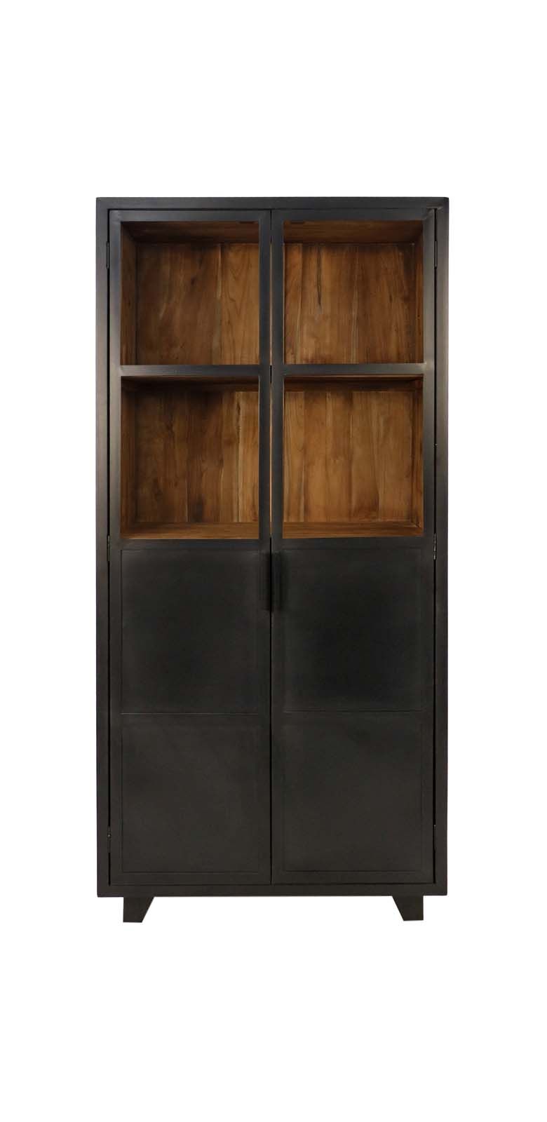 Vitrine Metall/Holz EDE-04 Schwarz/natur Metall/Holz B/H/T: 40 cm 185 cm 85 cm