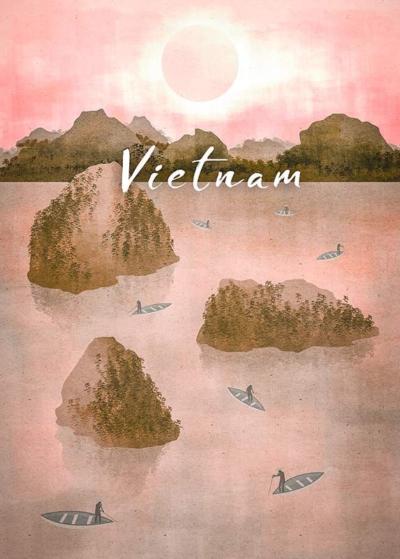 Komar Wandbild - Vintage Travel Vietnam  - Größe: 50 x 70 cm