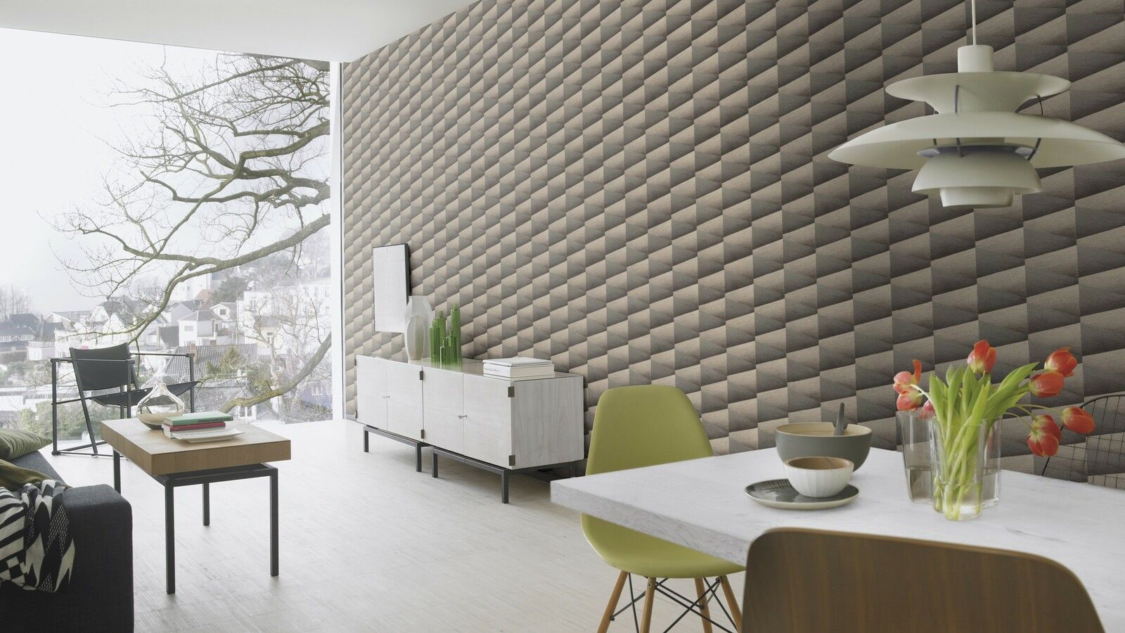 Tapete Modern graphisch Vinyltapete Anthrazit versetzter Ansatz 53 cm x 10,05 m
