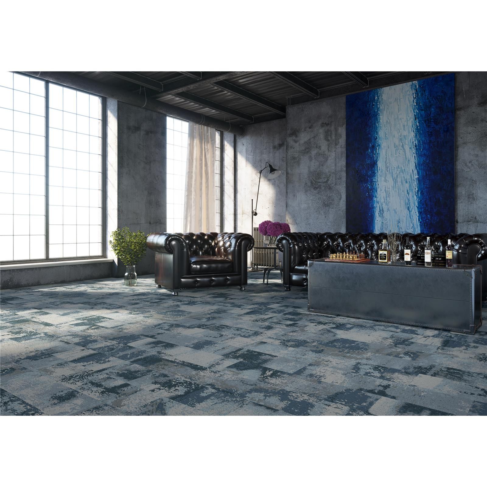 Teppichfliesen 25 x 100 cm selbsthaftend Infloor-Girloon Cadeo/Pure Blau 011-540 gemustert