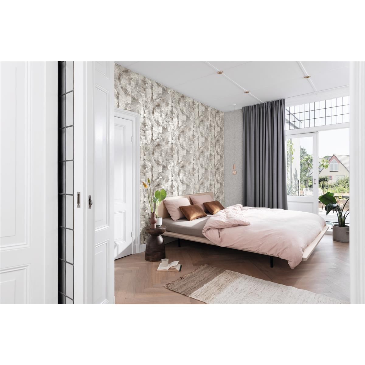 Tapete Modern graphisch Vinyltapete Mittelgrau versetzter Ansatz 53 cm x 10,05 m