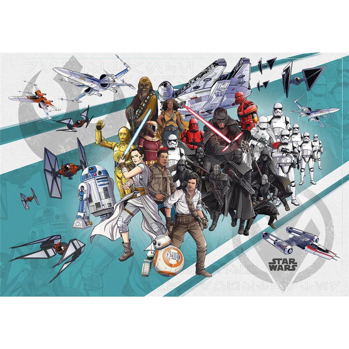 Vlies Fototapete - Star Wars Cartoon Collage Wide - Größe 400 x 280 cm