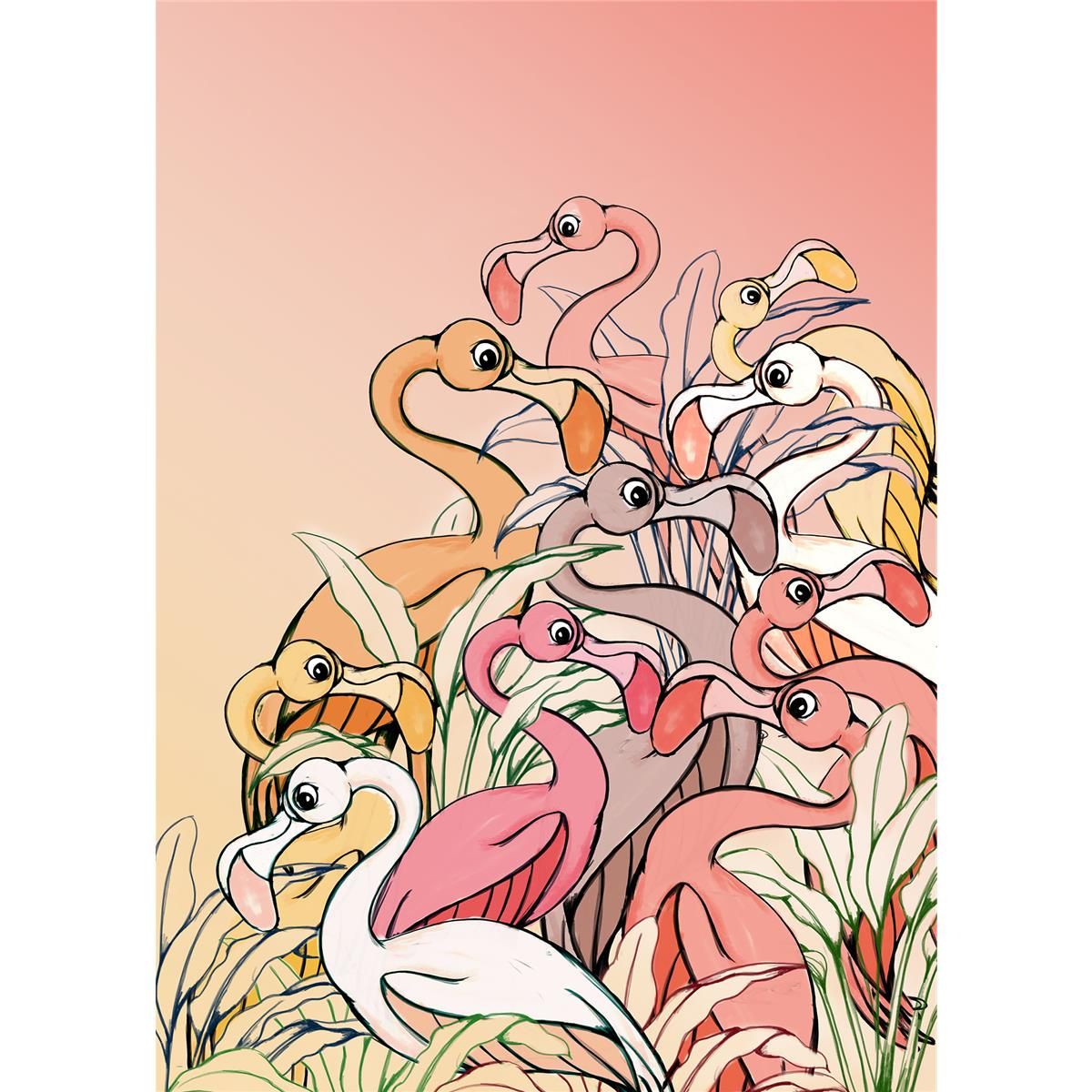 Vlies Fototapete - Flamingos and Lillys - Größe 200 x 280 cm