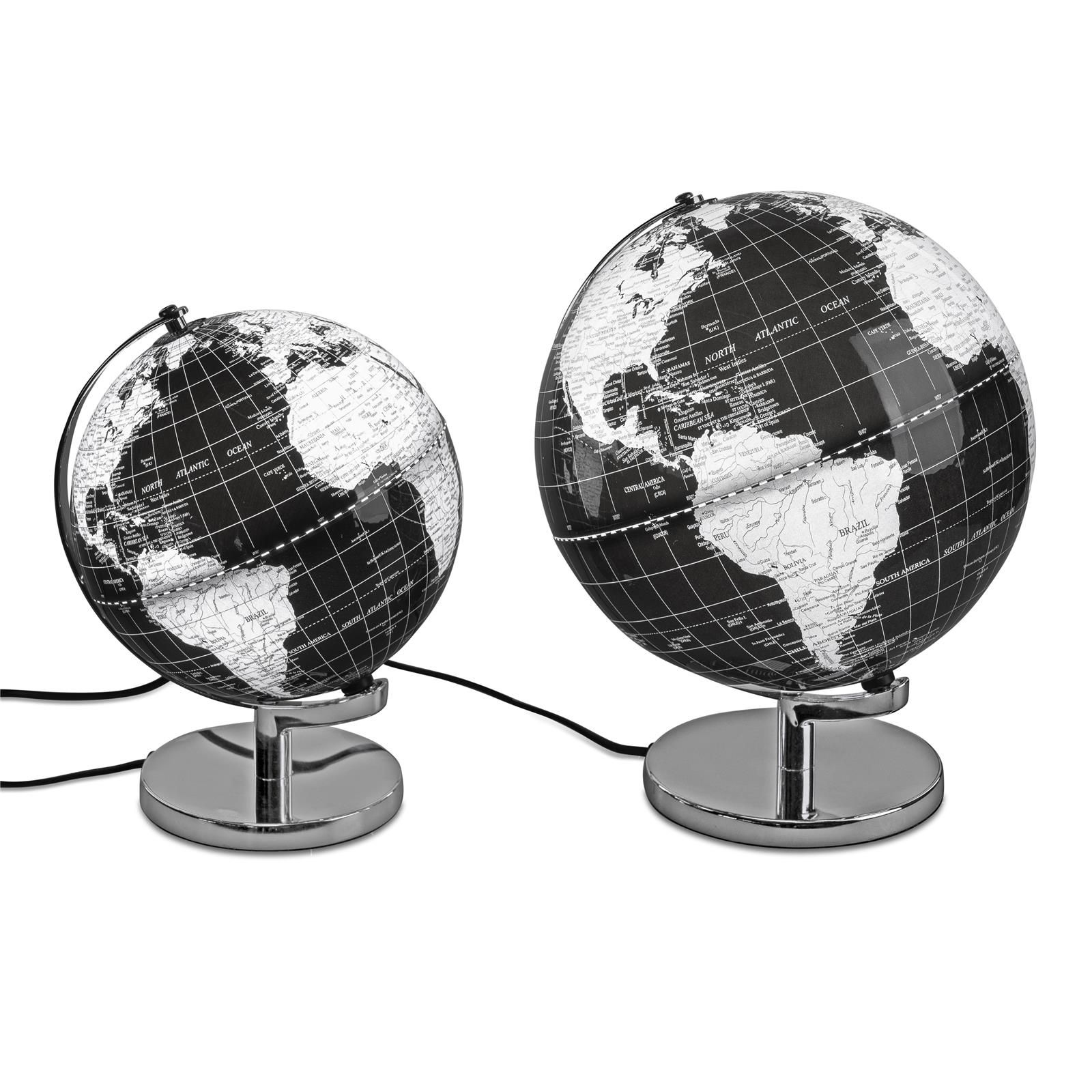 Moderne Eleganz Schwarz-Silberner Globus 25cm mit Licht und Glanz auf Metallsockel