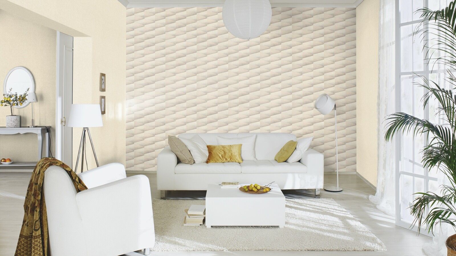 Tapete Modern graphisch Vinyltapete Offwhite versetzter Ansatz 53 cm x 10,05 m