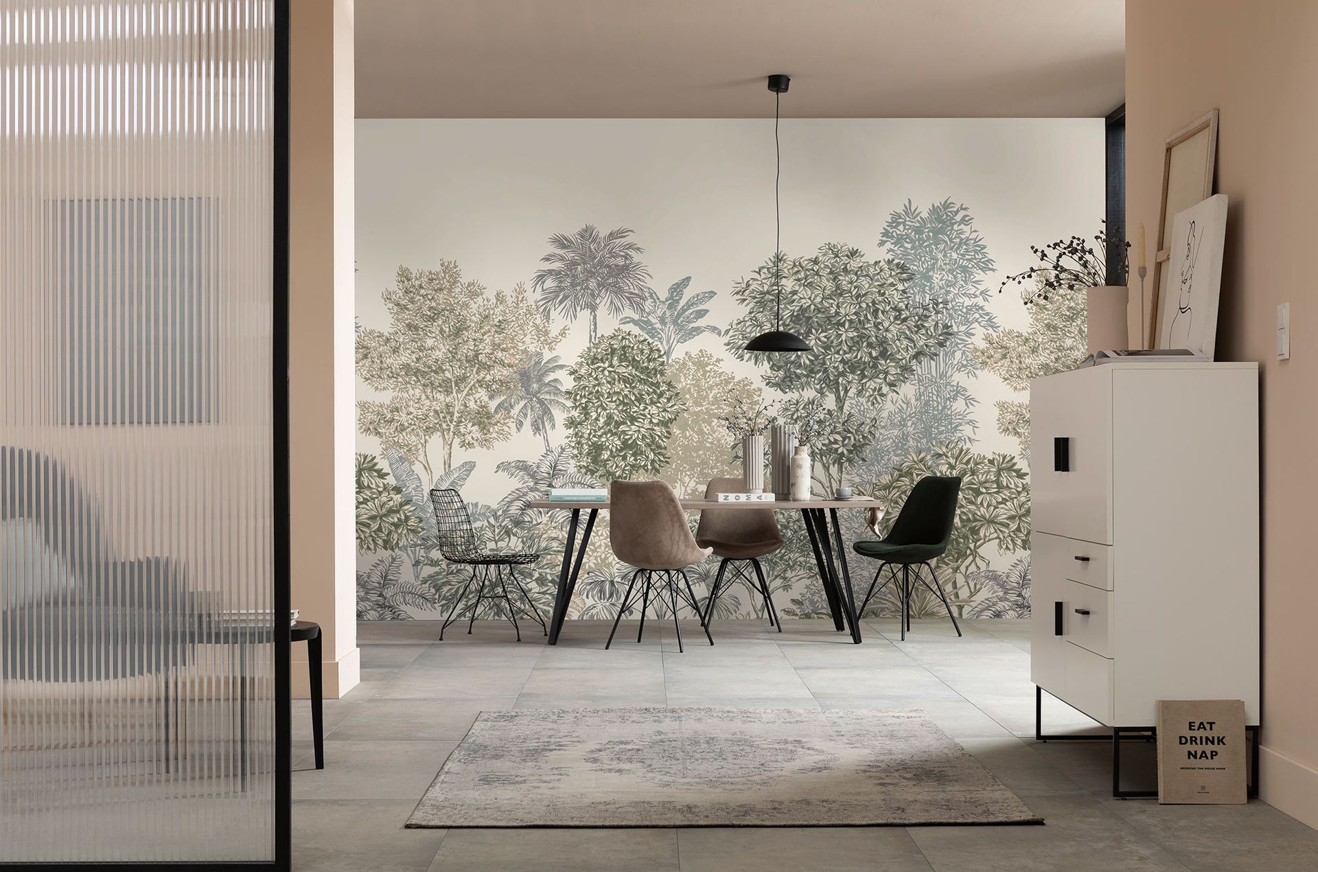 Vlies Fototapete - Painted Palms - Größe 300 x 250 cm