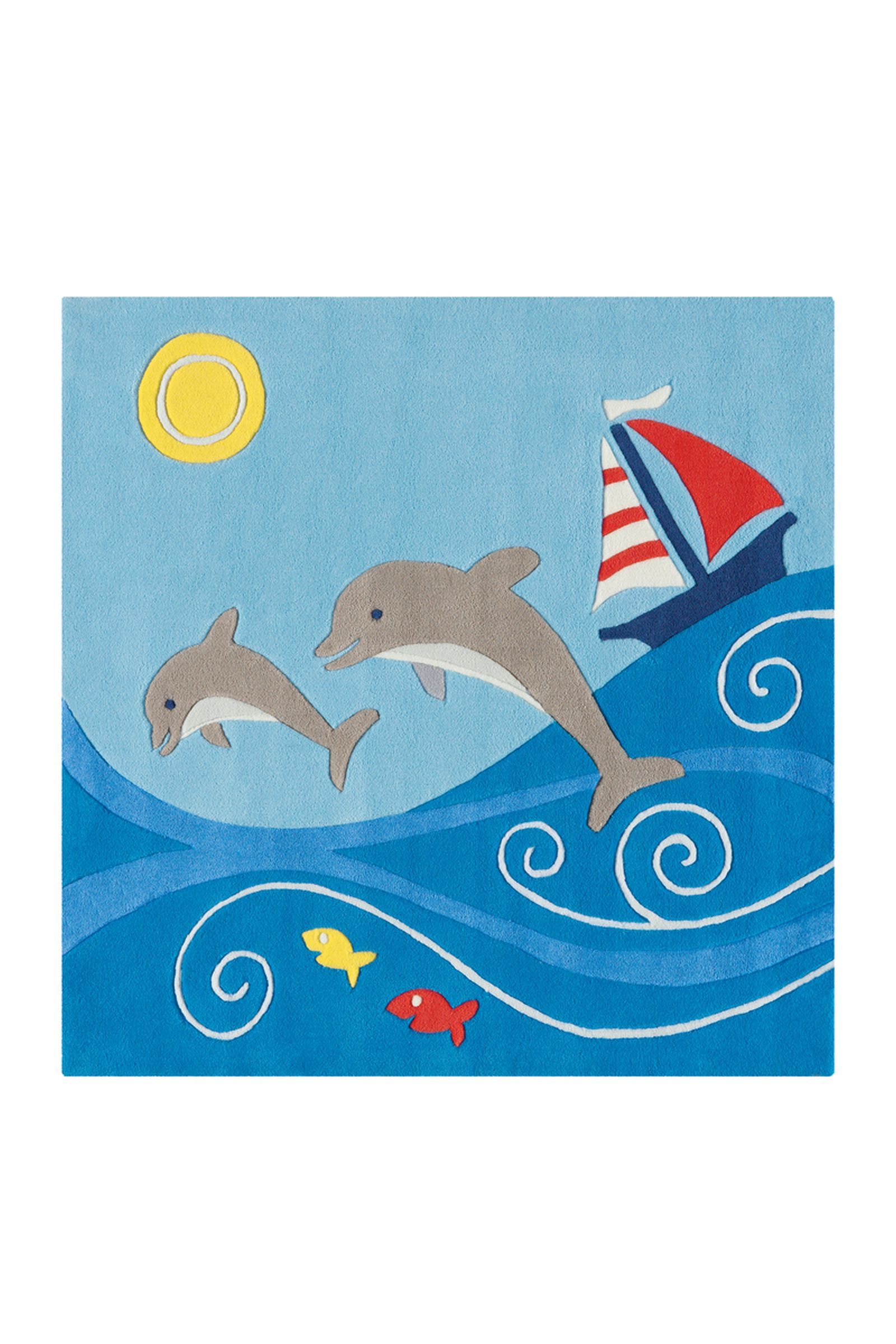 Teppich Spirit 3097 Blau Dolphins 130 cm x 130 cm ECKIG