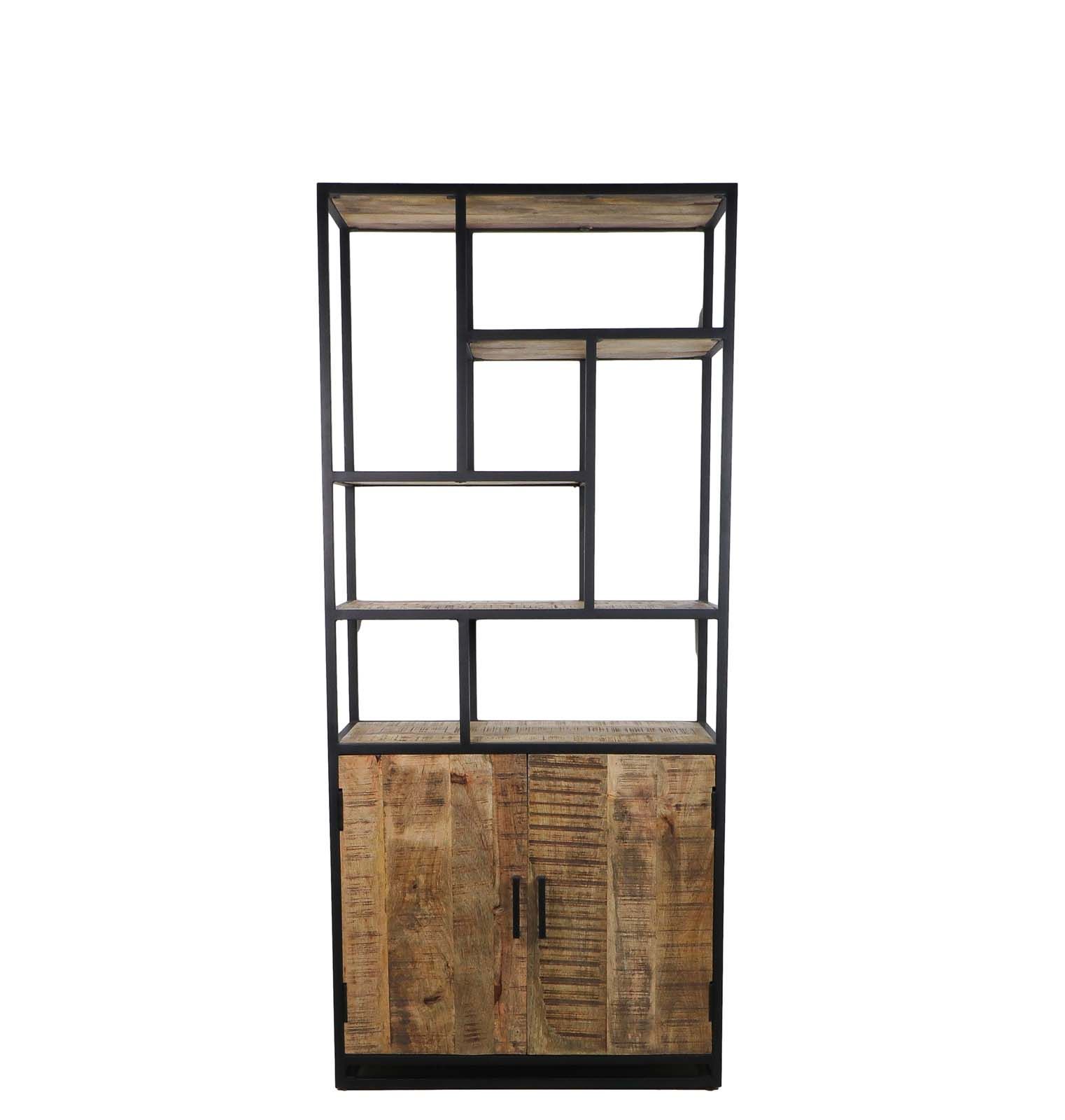 Offenes Bücherregal mit 2 Türen EDE-04 Natural/Schwarz Mangoholz/Metall B/H/T: 35 cm 180 cm 80 cm