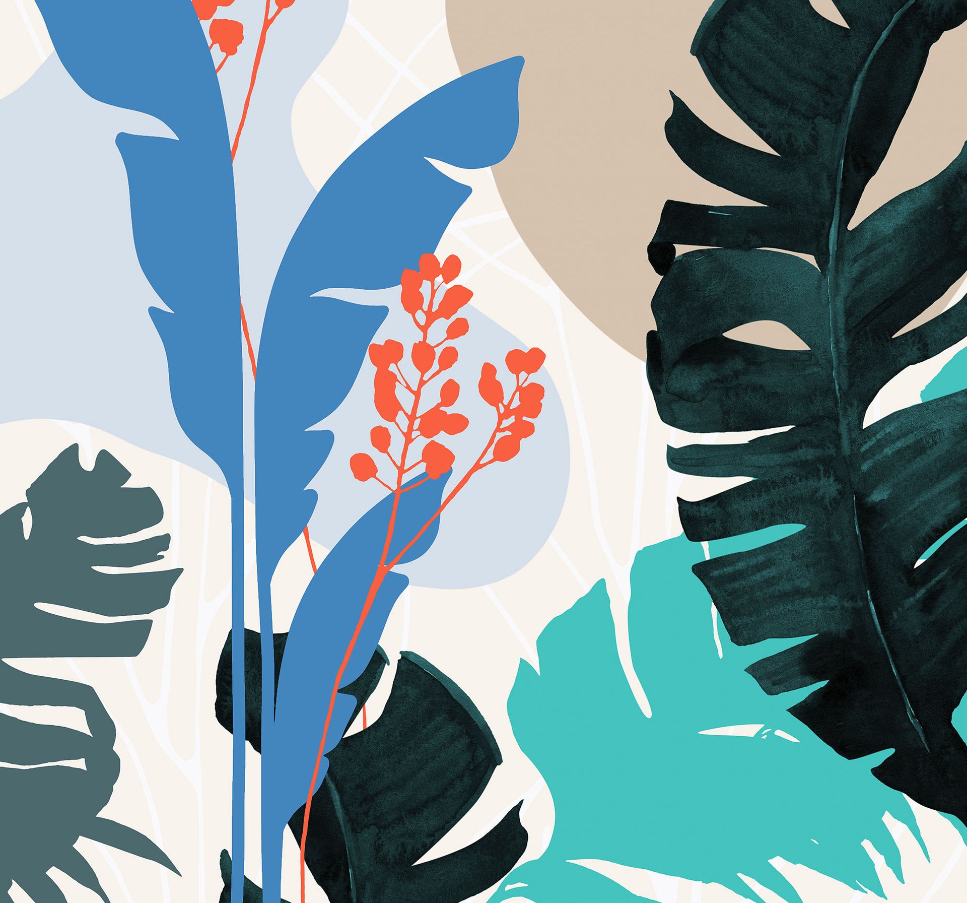 Vlies Fototapete - Tropical Shapes - Größe 300 x 280 cm