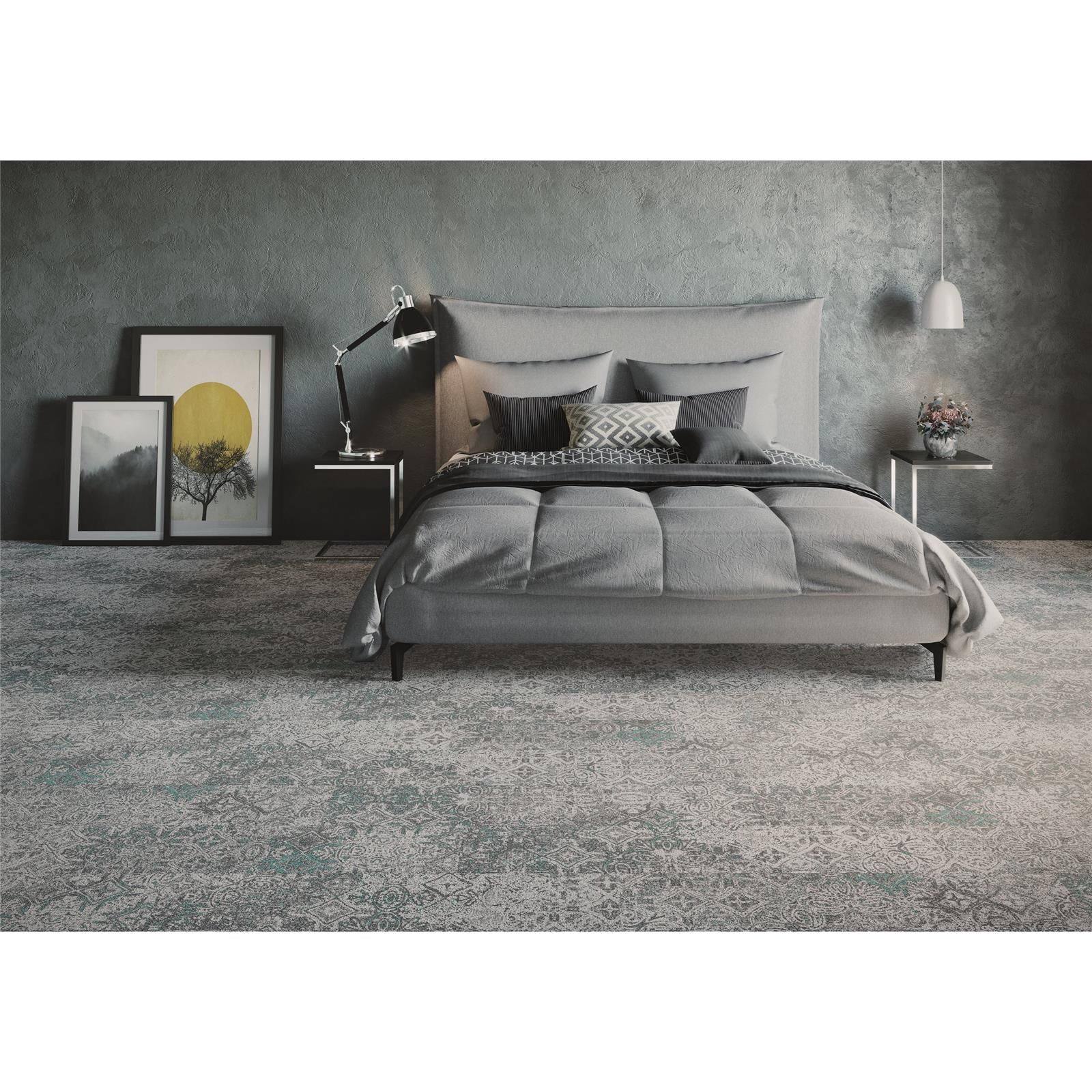 Teppichfliesen 25 x 100 cm selbsthaftend Infloor-Girloon Coronado Grau 007 gemustert