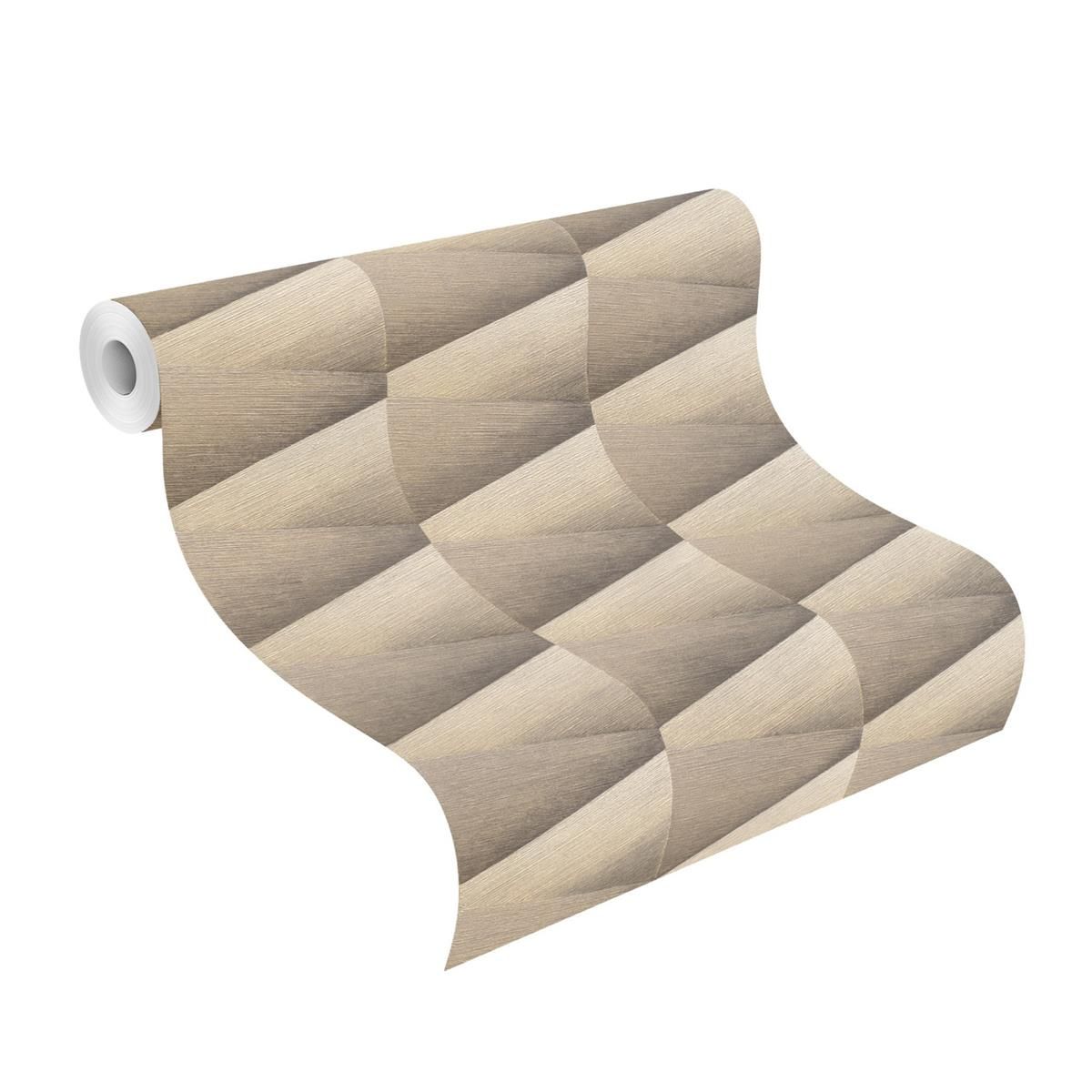 Tapete Modern graphisch Vinyltapete Mattgold versetzter Ansatz 53 cm x 10,05 m