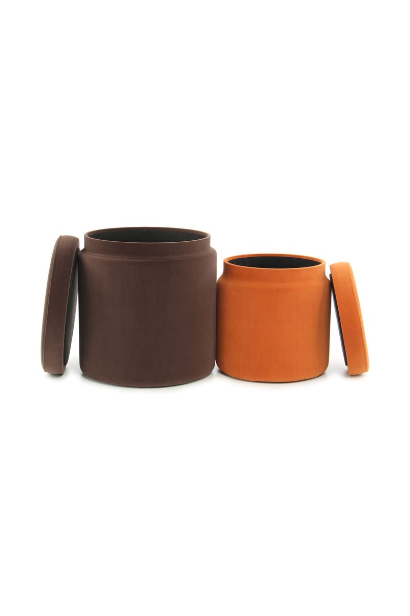 Hocker Zora 225 2-er Set Braun / Orange - 40 cm (L) x 40 cm (B) x 44 cm (H)