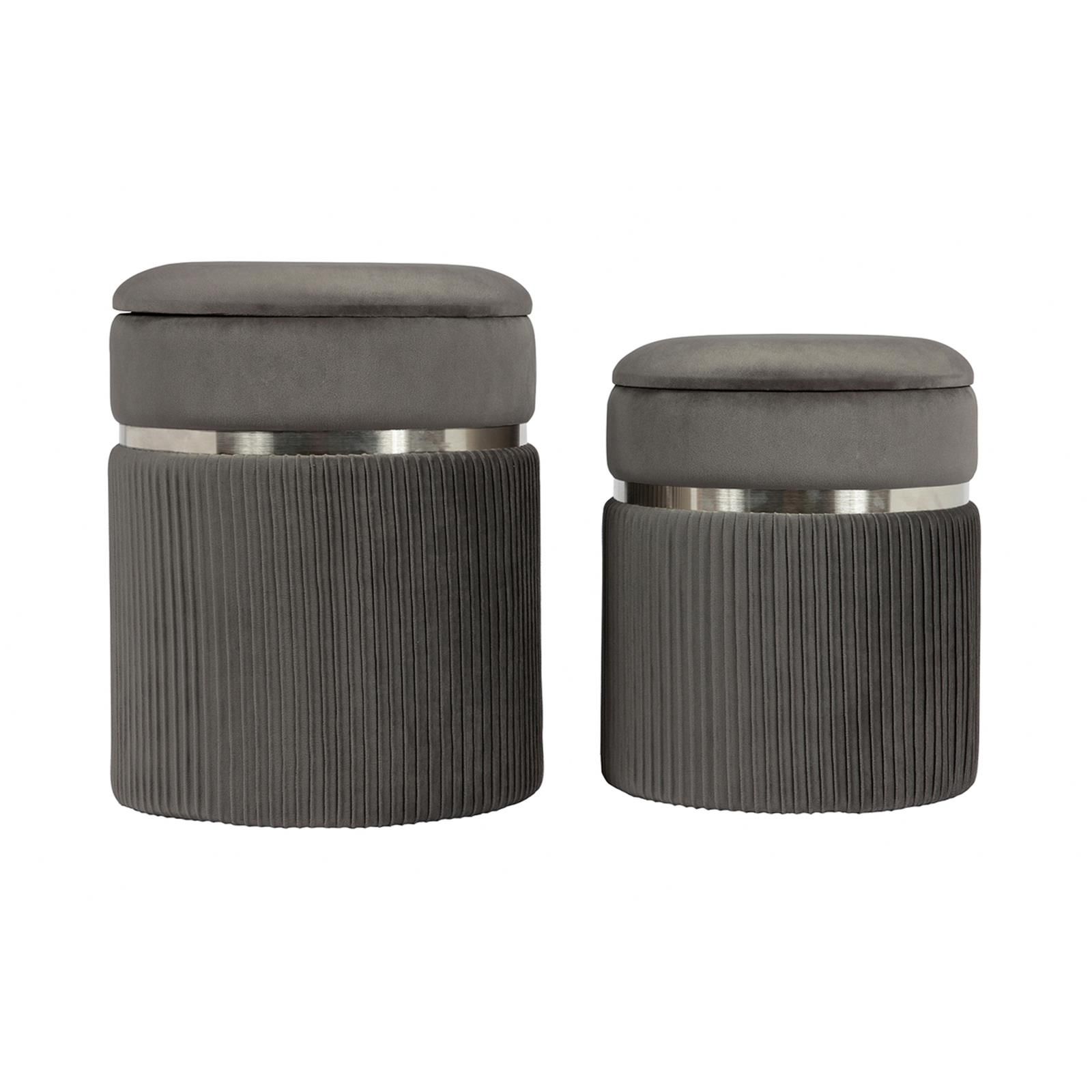 Hocker Zora 325 2er-Set Grau / Silber - 36 cm (L) x 36 cm (B) x 44 cm (H)